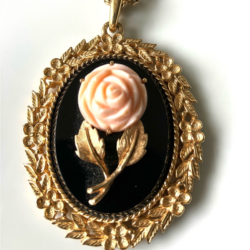Gold & Black Rose Pendant Necklace